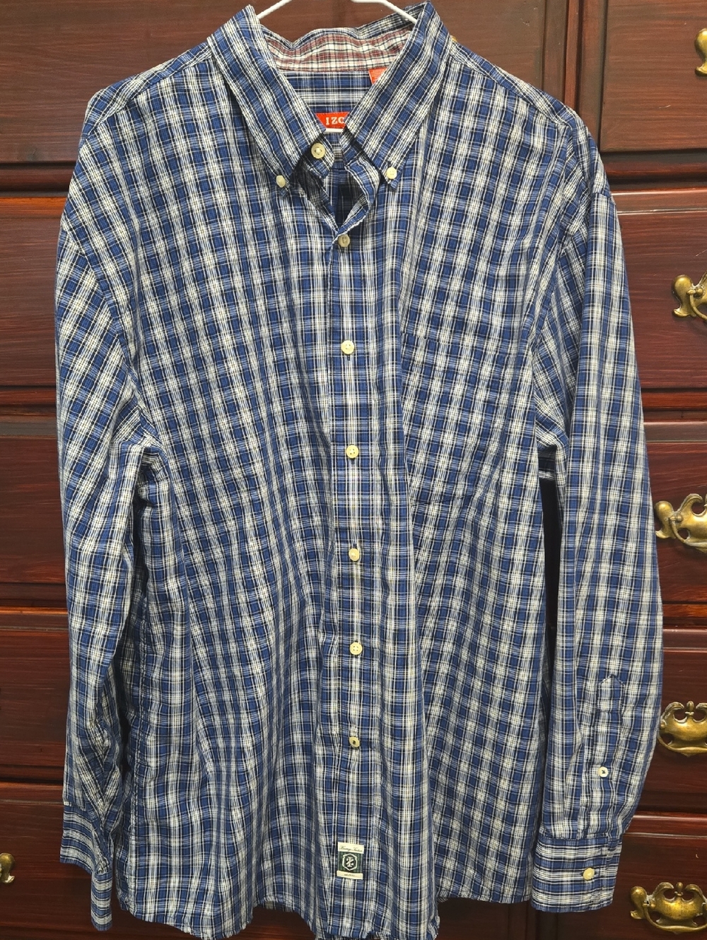 Izod Heritage Tartan Blue, White and Black Plaid Button-Down Shirt Size XL